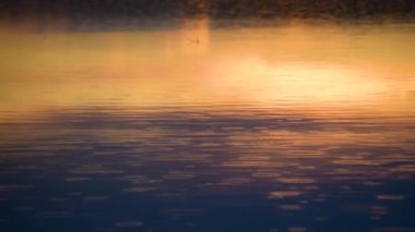 Yazın gün batımında fırtınadan önceki bir göl manzarası.