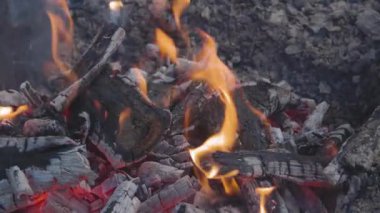 Sonbahar dağ ormanlarında şenlik ateşi