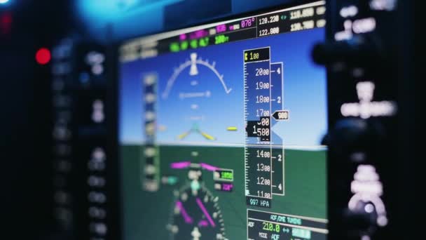 Close Pilot Instructor Working Cabin Airplane Wheel Plane Cabin Lighting — Vídeo de Stock