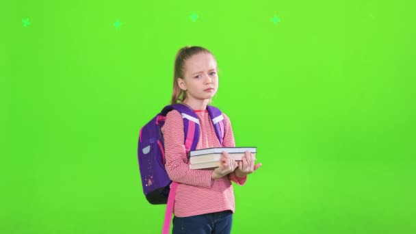 Sad School Girl School Bag Holding Textbooks Getting Ready School — Stock Video