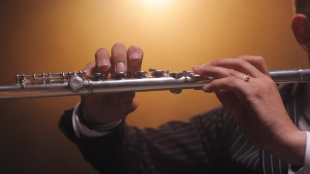 Recorte Manos Instrumento Sujeción Flautista Experto Creación Melodía Impresionante Con — Vídeos de Stock