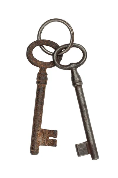 Zwei Alte Vintage Schlüssel Isoliert Auf Weißem Hintergrund Sicherheitskonzept — Stockfoto