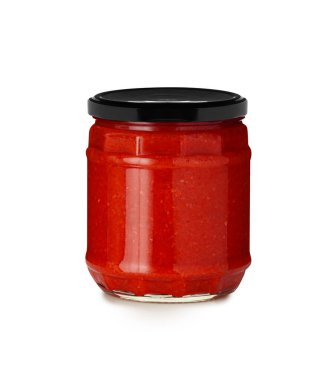BBQ sauce in glass jar isolated on white background with clipping path