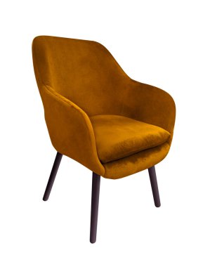 Turuncu renkli peluş sandalye izole edildi. Beyaz arkaplanda tasarlanmış bir iç nesne. kırpma yolu ile. 