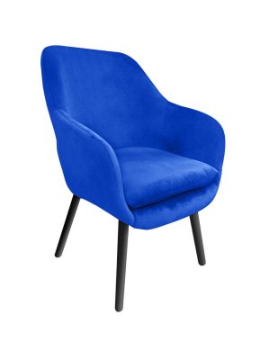 Mavi renkli peluş sandalye izole edilmiş. Beyaz arka planda tasarlanmış bir iç nesne. kırpma yolu ile. 