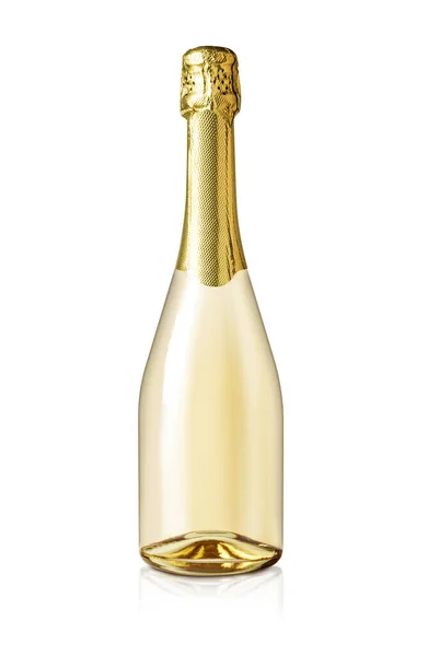 Botella Amarilla Champán Aislada Sobre Fondo Blanco Con Camino Recorte —  Fotos de Stock