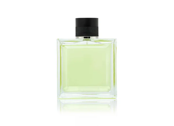 Frasco Verde Perfume Perto Isolado Fundo Branco Com Caminho Recorte — Fotografia de Stock