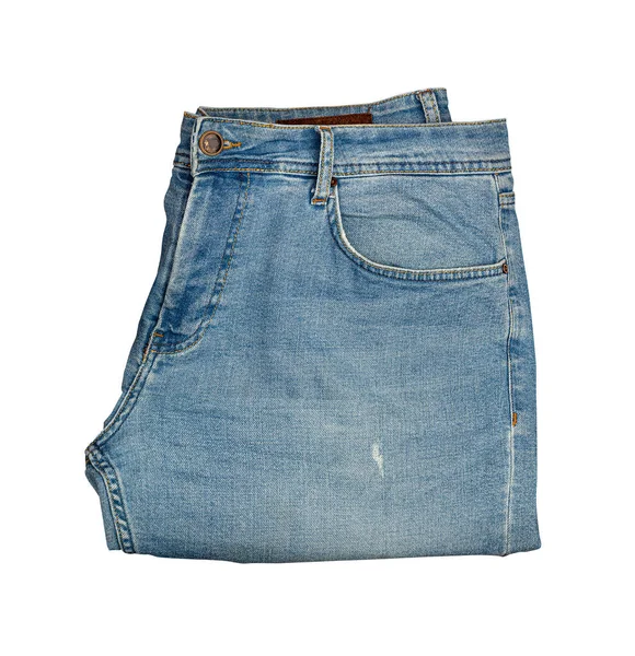 Jeans Blu Isolati Sfondo Bianco Vista Dall Alto Con Percorso — Foto Stock