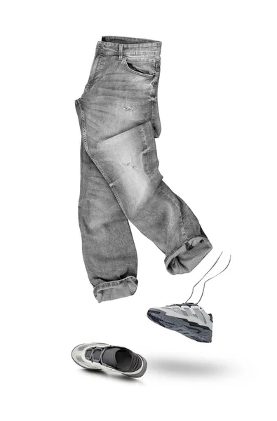 Jeans Abu Abu Diisolasi Dengan Latar Belakang Putih Pemandangan Bagus — Stok Foto