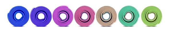Set Aus Verschiedenen Farben Gerollte Yogamatte Für Fitness Übungen Isoliert — Stockfoto