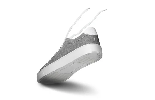 Δερμάτινα Γκρι Ανδρικά Sneakers Λευκή Δαντέλα Και Σόλες Από Καουτσούκ — Φωτογραφία Αρχείου
