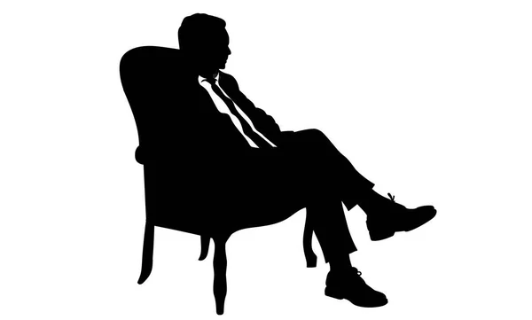 Silueta Muže Sedícího Moderním Křesle Jednou Nohou Přes Koleno — Stockový vektor