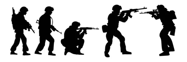 Διανυσματικές Σιλουέτες Στρατιωτών Έτοιμες Πυροβολήσουν Eps8 — Διανυσματικό Αρχείο
