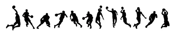 Векторный Набор Силуэтов Баскетболистов — стоковый вектор