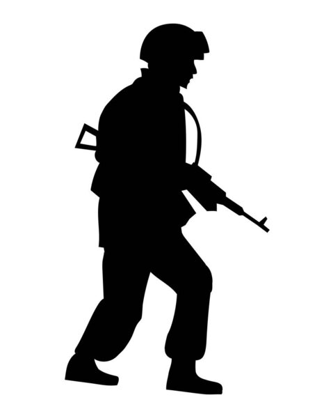 векторный силуэт солдата в доспехах с пулеметом

