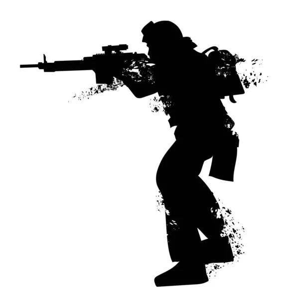 Silhouette Vectorielle Soldat Armure Avec Une Mitrailleuse Eps10 — Image vectorielle
