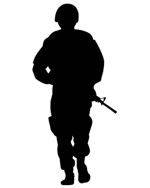 Silhouette Vettoriale Soldato Armatura Con Mitragliatrice — Vettoriale Stock