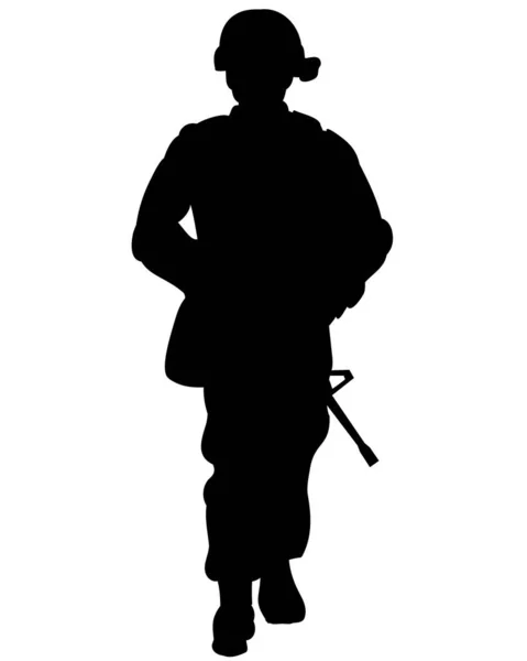 機関銃を持った鎧の兵士のベクトル シルエット — ストックベクタ