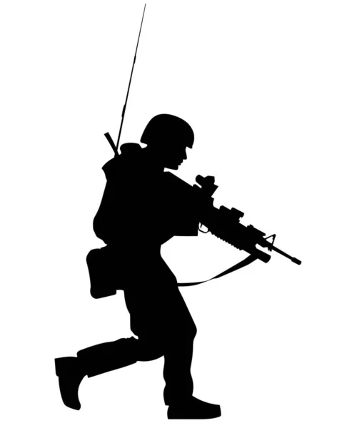 一名士兵在盔甲有机枪的向量轮廓 — 图库矢量图片