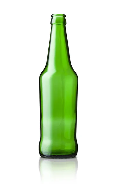Κενό Πράσινο Μπουκάλι Μπύρας Απομονωμένο Στο Λευκό Φόντο Μονοπάτι Απόληξης — Φωτογραφία Αρχείου