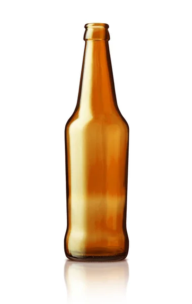 Lege Bruine Bierfles Geïsoleerd Witte Achtergrond Met Knippad — Stockfoto