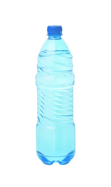 Синя Пластикова Пляшка Води Ізольована Білому Тлі Відсічним Контуром Компонування — стокове фото