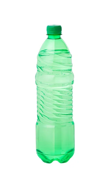 Groene Plastic Waterfles Geïsoleerd Witte Achtergrond Met Clipping Pad Opmaak — Stockfoto