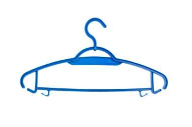 Beyaz arka planda mavi plastik askı var. kırpma yolu ile