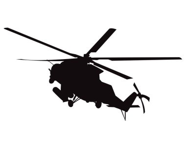 Askeri helikopter siluet vektörü. Siyahlı. Vektör illüstrasyonu