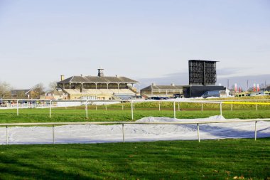 The Clock tower building has impressive views, at Doncaster Racecourse, Doncaster, South Yorkshire, England, on Saturday, 28th January, 2023.
