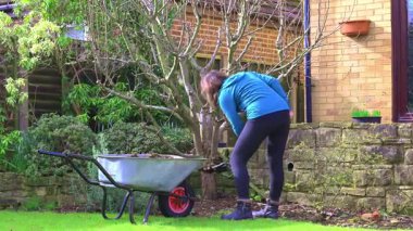 Çekici bir kadını İngiliz kır bahçesinde meyve ağaçlarını biçerken yakalıyor ve baharın başlangıcını yakalıyor..