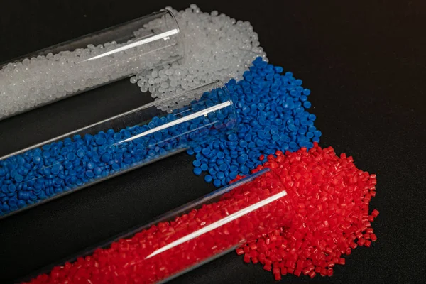 Κοντινό Πλάνο Πλαστικών Πολυμερών Κόκκων Χειρολαβή Polymer Σφαιρίδια Πολυμερές Πλαστικό — Φωτογραφία Αρχείου