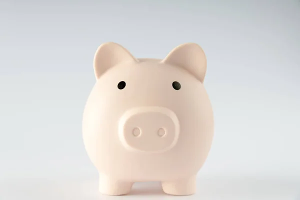 Coin Saving Pig on wood table. saving money wealth and financial concept. Idea of saving money to buy house.