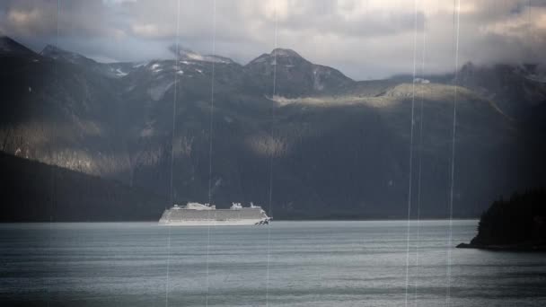 Panoramic View Alaskan Landscape Ships Passing Styled Vintage Scary Movie — Stock video