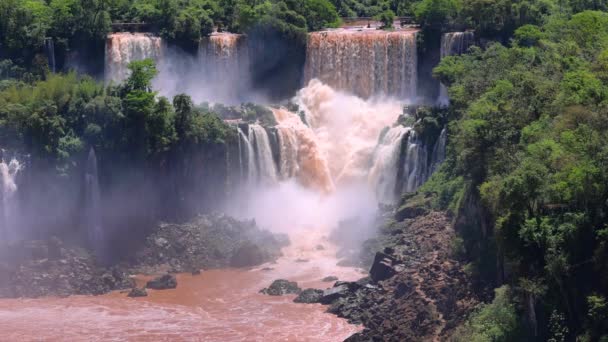 Brazil Popular Tourism Destination Iguazu National Waterfall Park Scenic Landscapes — Stockvideo