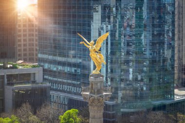 Mexico City Turist Çekim Meleği Ekonomi Merkezi ve El Zocalo yakınlarındaki Bağımsızlık Meleği.