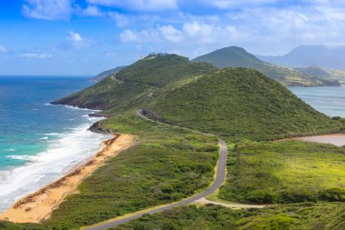 Timothy Hill 'in panoramik manzarası Saint Kitts ve Nevis Karayipleri' ndeki tatil gezisinde..