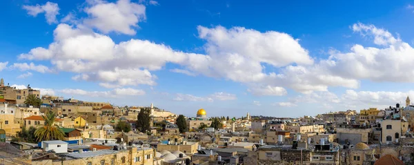 Panorámás Városkép Jeruzsálem Óvárosi Arab Negyedében Közel Nyugati Fal Kupola — Stock Fotó
