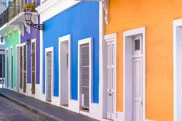 stock image Puerto Rico colorful colonial architecture in historic city center.