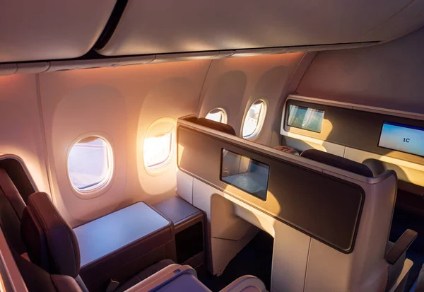 Modernos Interiores Avião Luxo Primeira Classe Assentos Classe Executiva Com — Fotografia de Stock