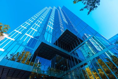 Manzaralı Vancouver finans bölgesi Robson Meydanı yakınlarındaki şehir merkezinde ufuk çizgisi.