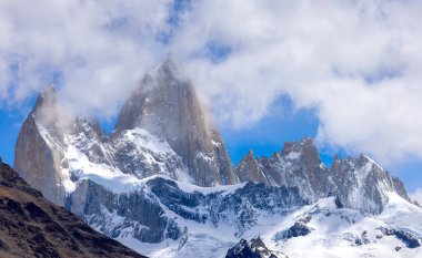 Scenic landscapes of Mount Cerro Fitz Roy in Patagonia near El Chalten, El Calafate and lake Capri. clipart
