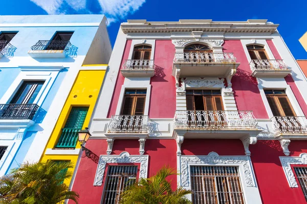 stock image Puerto Rico colorful colonial architecture in historic city center.