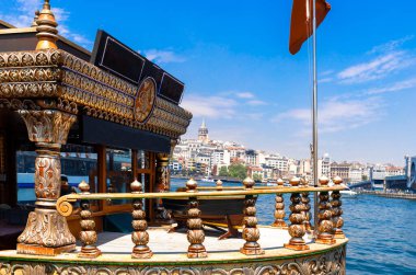 Bosphorus strait in Istanbul, Bosporus tour boats and views of Istanbul mosques and historic center.