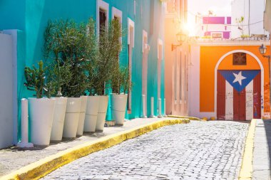 Puerto Rico colorful colonial architecture in historic city center. clipart