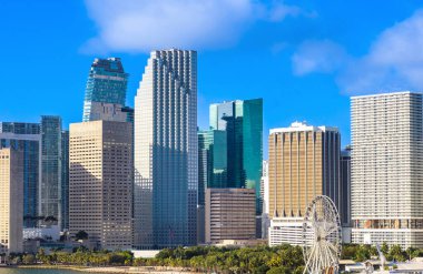 ABD, Miami Limanı panoramik silueti Miami limanı ve Biscayne Körfezi 'ne yakın..