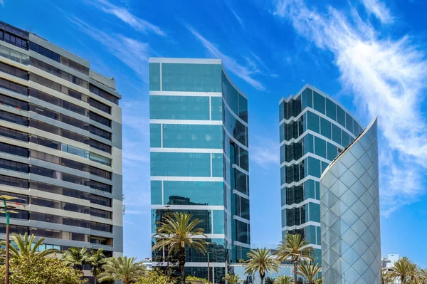 stock image Lima, ocean view Miraflores Malecon promenade with shopping malls cafes and restaurants