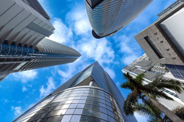 Miami downtown financial skyline and business shopping center near Biscayne bay and South beach.