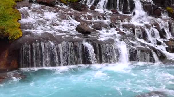 Landmark Famoso Islândia Hraunfossar Barnafoss Cachoeiras Perto Reykjavik — Vídeo de Stock