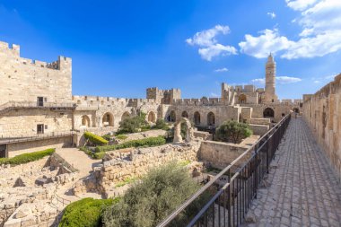 Kudüs, İsrail, Jaffa Kapısı yakınlarındaki Eski Şehir 'de Davud' un tarihi Migdal Kulesi.